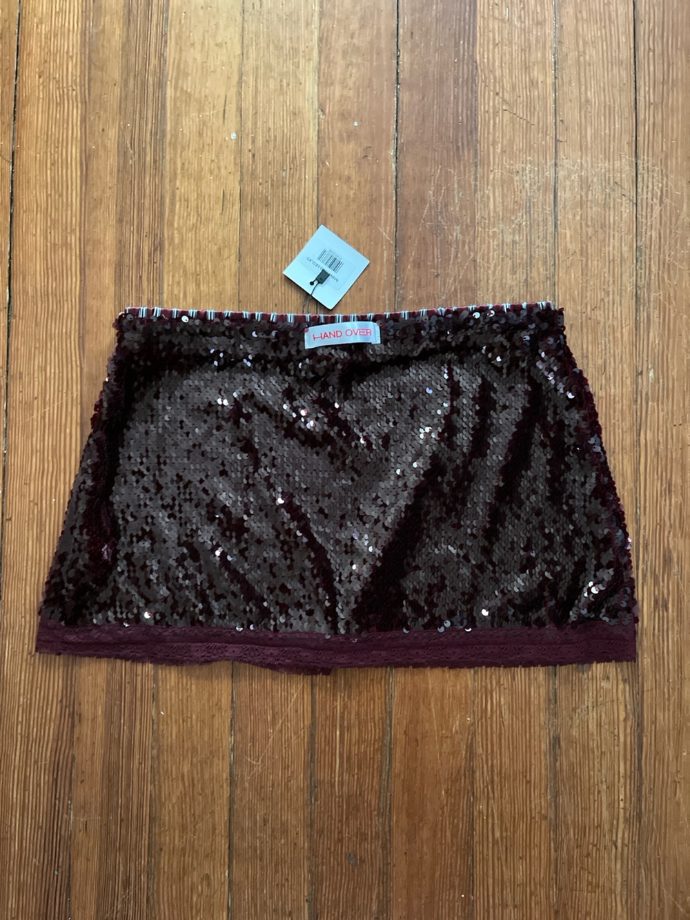 NWT Hand Over Leo Mini Skirt in Maroon Red Sequin Sparkle Micro Party Cocktail - Picture 9 of 11